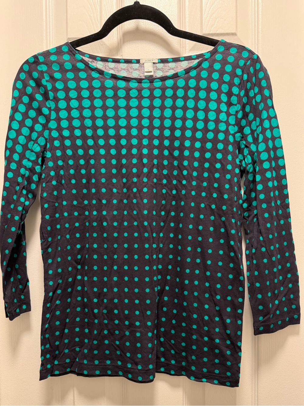 J. Crew Navy Long Sleeve Top with Teal Polka Dots